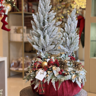 Fiori di Lena Pouf Centrotavola in Velluto Burgundy con 2 Alberi