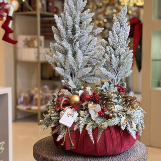 Fiori di Lena Pouf Centrotavola in Velluto Burgundy con 2 Alberi