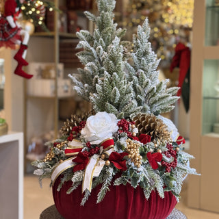 Fiori di Lena Pouf Centrotavola in Velluto Amaranto con 3 Alberi