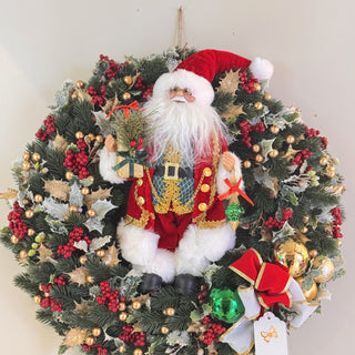 Fiori Di Lena Ghirlanda Fuoriporta con Babbo Natale, Bacche e Decori