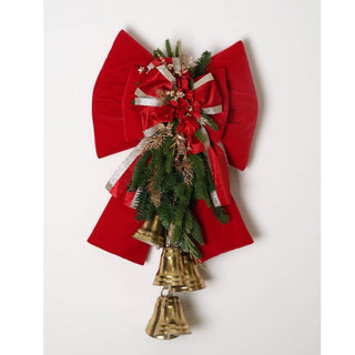 Fiori Di Lena Doppio Fiocco in Velluto Rosso con Campanacci H75