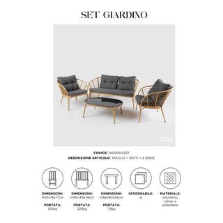 EDG Enzo De Gasperi Set da Giardino Willow in Alluminio Nocciola