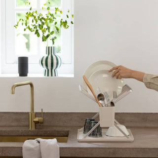 Brabantia Scolapiatti Pieghevole con Vassoio Salvagoccia Soft Beige