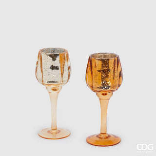 EDG Enzo De Gasperi Set 2 Portacandele Natalizi Calice H19.5 cm in Vetro