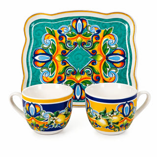 Brandani Tete a Tete Set 2 Tazzine con Vassoietto Citrus in Porcellana