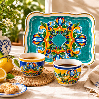 Brandani Tete a Tete Set 2 Tazzine con Vassoietto Citrus in Porcellana