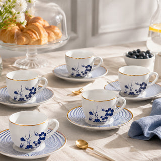 Fade Set mit 6 Bali-Kaffeetassen mit Porzellanuntertassen