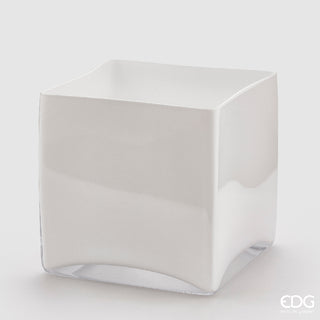 EDG Enzo De Gasperi Vaso Cubo In Vetro H20 Cm Bianco
