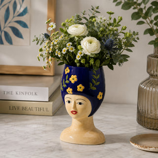 EDG Enzo De Gasperi Vaso Donna Busto con Fiori H30 cm in Ceramica