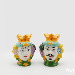 EDG Enzo De Gasperi Set 2 Vaso Testa Sicily Lui e Lei H13 cm in Ceramica Verde
