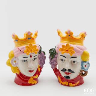 EDG Enzo De Gasperi Set 2 Vaso Testa Sicily Lui e Lei H17 cm in Ceramica Rosso