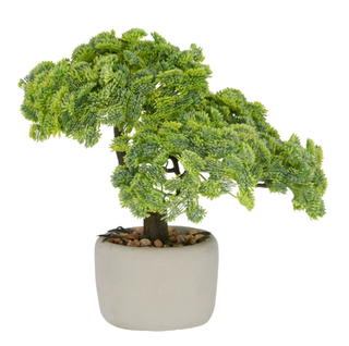 Gasper Bonsai Sedum Artificiale H24 cm con Vaso in Cemento e Ghiaia
