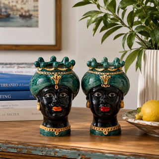 EDG Enzo De Gasperi Set 2 Vaso Testa Nera Sicily Lui e Lei H13 cm in Ceramica