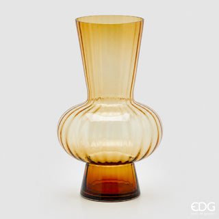 EDG Enzo De Gasperi Vaso Righe con Sfera H21 Cm in Vetro Ambra