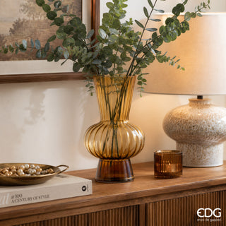 EDG Enzo De Gasperi Vaso Righe con Sfera H21 Cm in Vetro Ambra