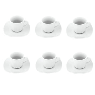 Villa Altachiara Servizio Caffè Quadrato Bianco 6 Pezzi con Piattino in Porcellana