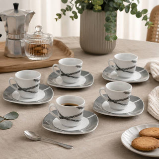 Villa Altachiara Servizio Caffè Sandy Tortora 6 Pezzi con Piattino in Porcellana