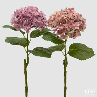 EDG Enzo De Gasperi Set 2 Rami Artificiali Ortensia Real Touch con Foglie H62 cm Rosa