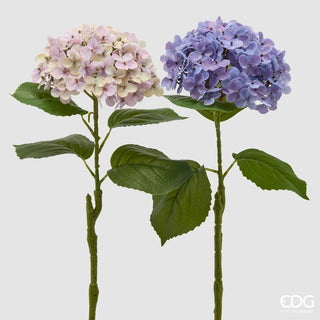 EDG Enzo De Gasperi Set 2 Rami Artificiali Ortensia Real Touch con Foglie H62 cm Viola Mix