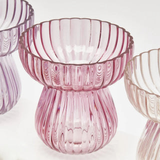 EDG Enzo De Gasperi Vaso Righe Biforma Rosa H15.5 Cm In Vetro