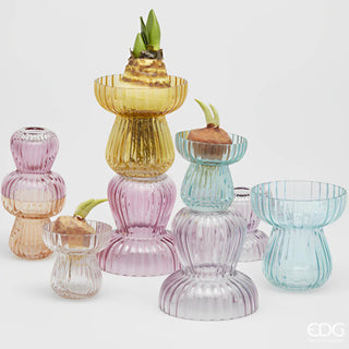 EDG Enzo De Gasperi Vaso Righe Biforma Rosa H15.5 Cm In Vetro