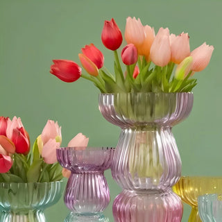 EDG Enzo De Gasperi Vaso Righe Biforma Rosa H15.5 Cm In Vetro