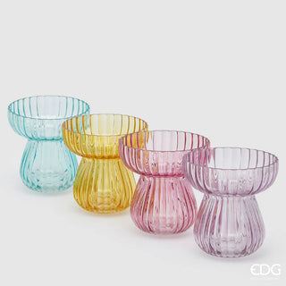 EDG Enzo De Gasperi Vaso Righe Biforma Rosa H15.5 Cm In Vetro