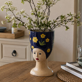 EDG Enzo De Gasperi Vaso Donna Busto con Fiori H34 cm in Ceramica