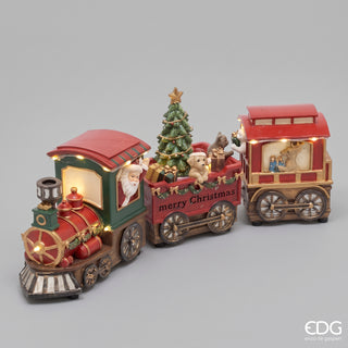 EDG Enzo De Gasperi Treno Con Babbo Natale con Musica e Led in Poliresina H15 Cm