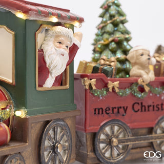 EDG Enzo De Gasperi Treno Con Babbo Natale con Musica e Led in Poliresina H15 Cm