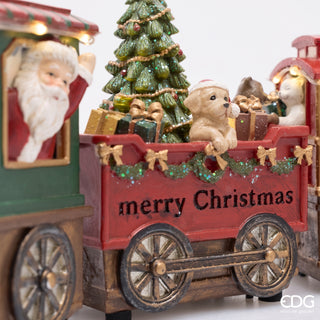 EDG Enzo De Gasperi Treno Con Babbo Natale con Musica e Led in Poliresina H15 Cm