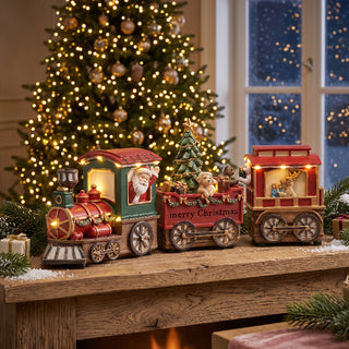 EDG Enzo De Gasperi Treno Con Babbo Natale con Musica e Led in Poliresina H15 Cm