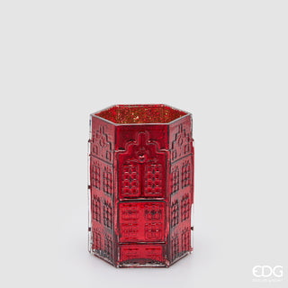 EDG Enzo De Gasperi Vaso Casetta Esagonale Rosso H20 Cm in Vetro
