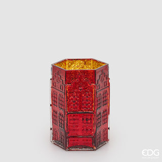 EDG Enzo De Gasperi Vaso Casetta Esagonale Rosso H20 Cm in Vetro