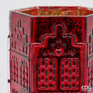 EDG Enzo De Gasperi Vaso Casetta Esagonale Rosso H20 Cm in Vetro