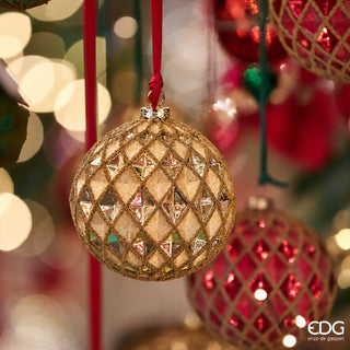 EDG Enzo De Gasperi Pallina di Natale Rombi Oro D10 Cm