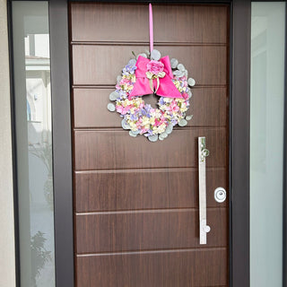 Fiori Di Lena Spring Outdoor Garland with Flowers and Velvet Bow D45 cm Pink