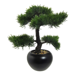 Gasper Bonsai Artificiale di Cedro H37 cm con Vaso in Ceramica e Ghiaia