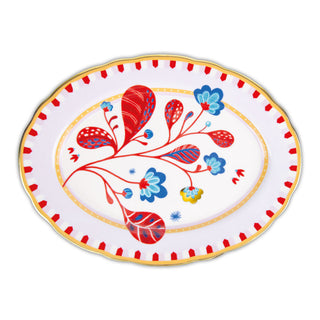 Baci Milano Mamma Mia Oval Serving Plate Leaves in Porcelain