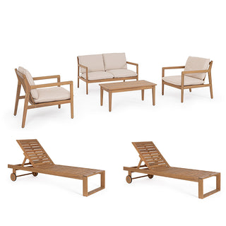 Andrea Bizzotto Offerta Salotto e 2 Lettini da esterno Danubio in Legno d'Acacia 6 Pezzi