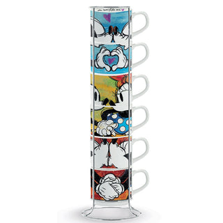 Egan Set 4 Tazze Mug Impilabili Mickey Mouse con Supporto in Metallo