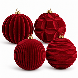 Xone Set 24 Palline di Natale Velvet D10 cm in Velluto Rosso