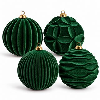 Xone Set 24 Palline Velvet D10 cm in Velluto Verde Bosco