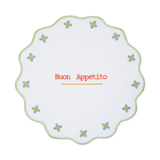 Baci Milano Mamma Mia Round Embroidered Placemat D38 cm Bon Appetit