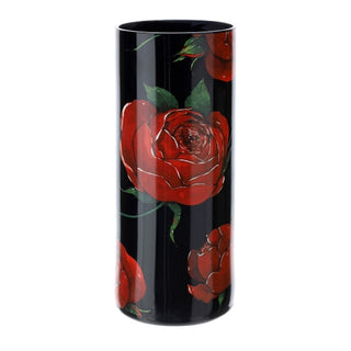 Hervit Vaso Natalizio Rose Baccarat in Vetro D12xH30 cm Nero