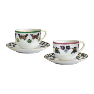 Baci Milano Set 2 Amazonia Coffee Cups with Porcelain Saucers