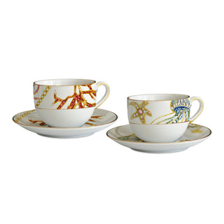 Baci Milano Set of 2 Portofino Coffee Cups with Porcelain Saucers