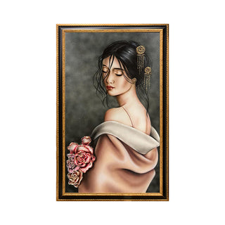 Art Maiora Quadro Adara con Cornice Nero Oro Dipinto a Mano su Tela 120x75 cm