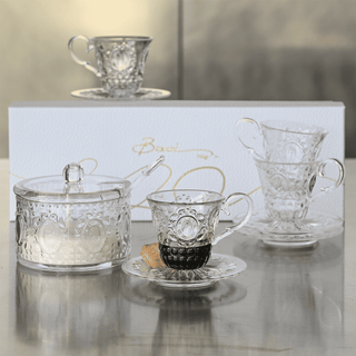 Baci Milano Set of 4 Coffee Cups and Sugar Bowl with Baroque &amp; Rock Spoon