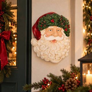 Nuvole Di Stoffa Targa Testa Babbo Natale 35.5 cm in Resina